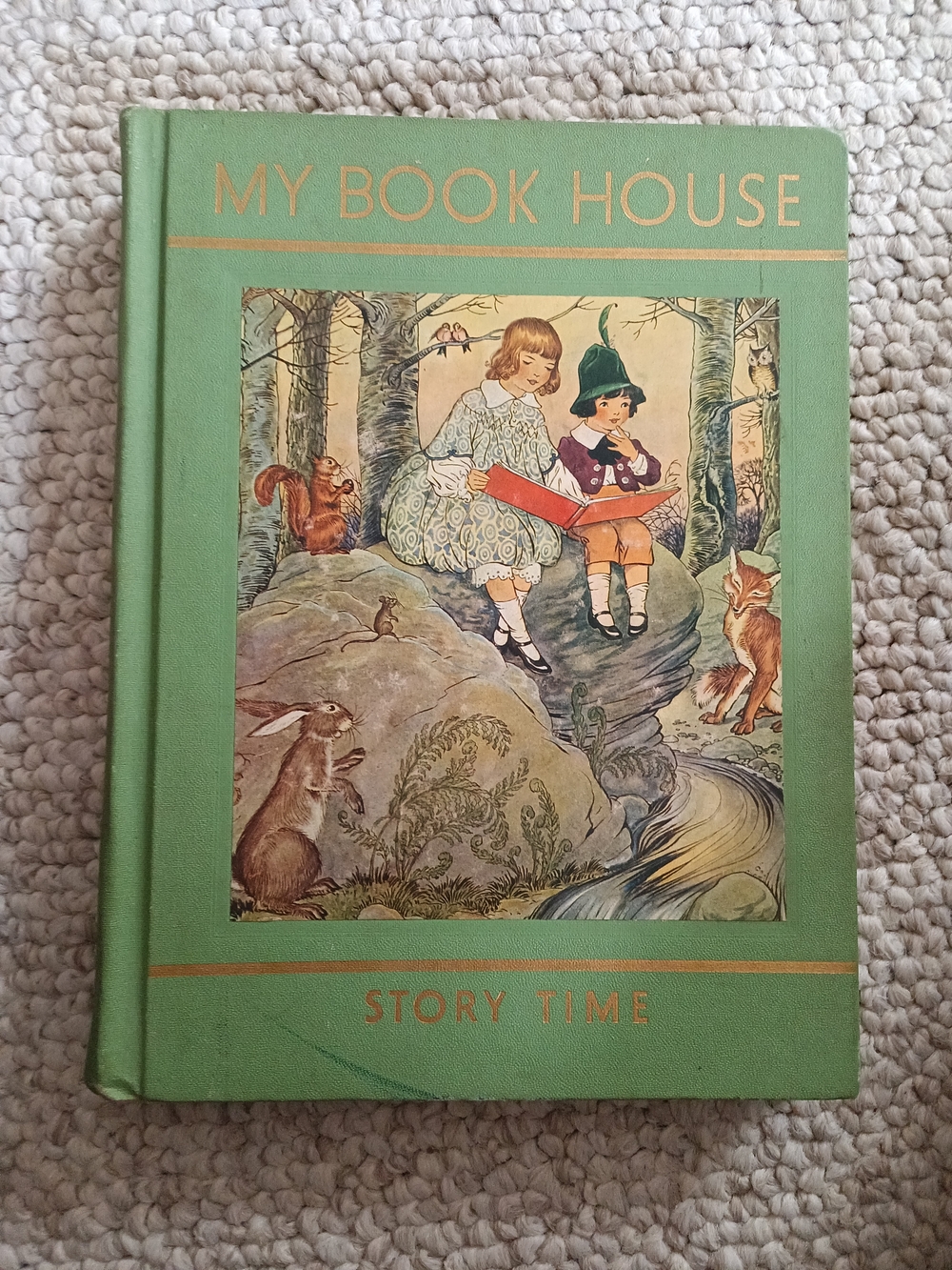 Vintage Green Cloth Hard Cover Children’s Story Book